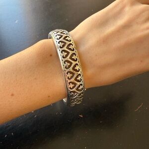 Elegant Silver Heart Bangle Bracelet